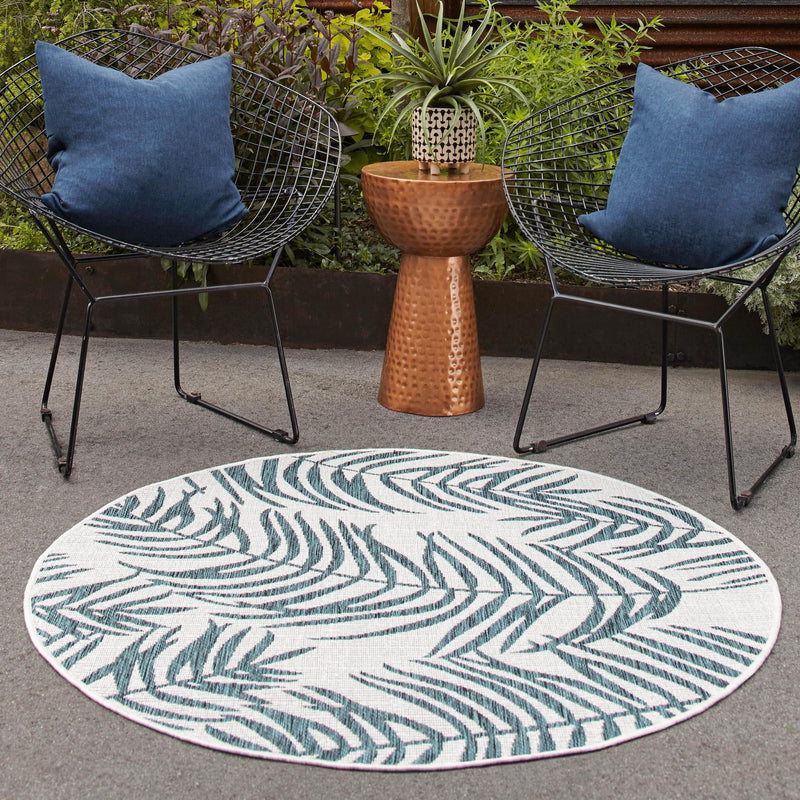 Garden Terrace Escape Collection Area Rug - Verdure (Teal Ivory) Round Teal Ivory lifestyle 9