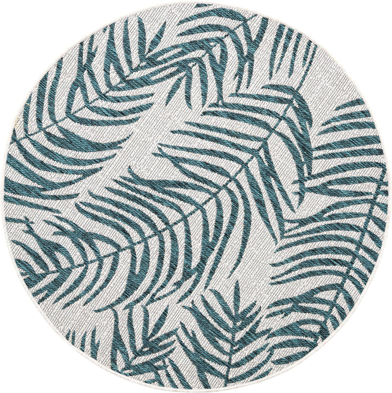 Garden Terrace Escape Collection Area Rug - Verdure (Teal Ivory) Round Teal Ivory Main