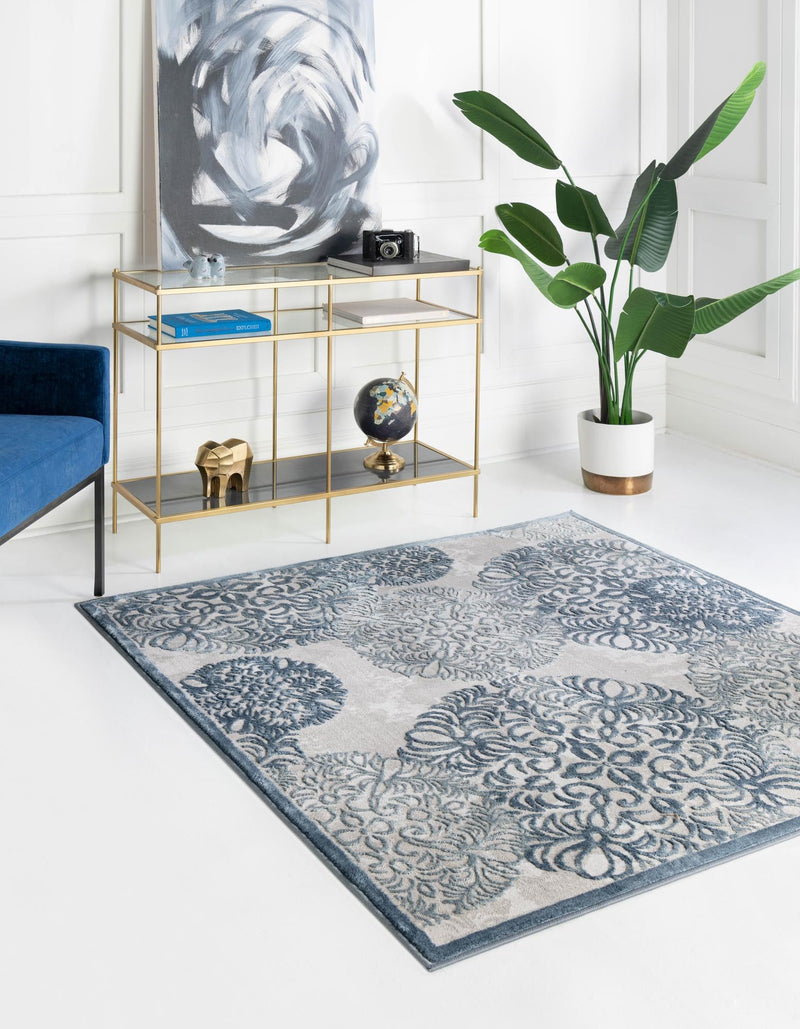 Derbyshire Elegance Collection Area Rug - Bakewell Square Blue lifestyle 54