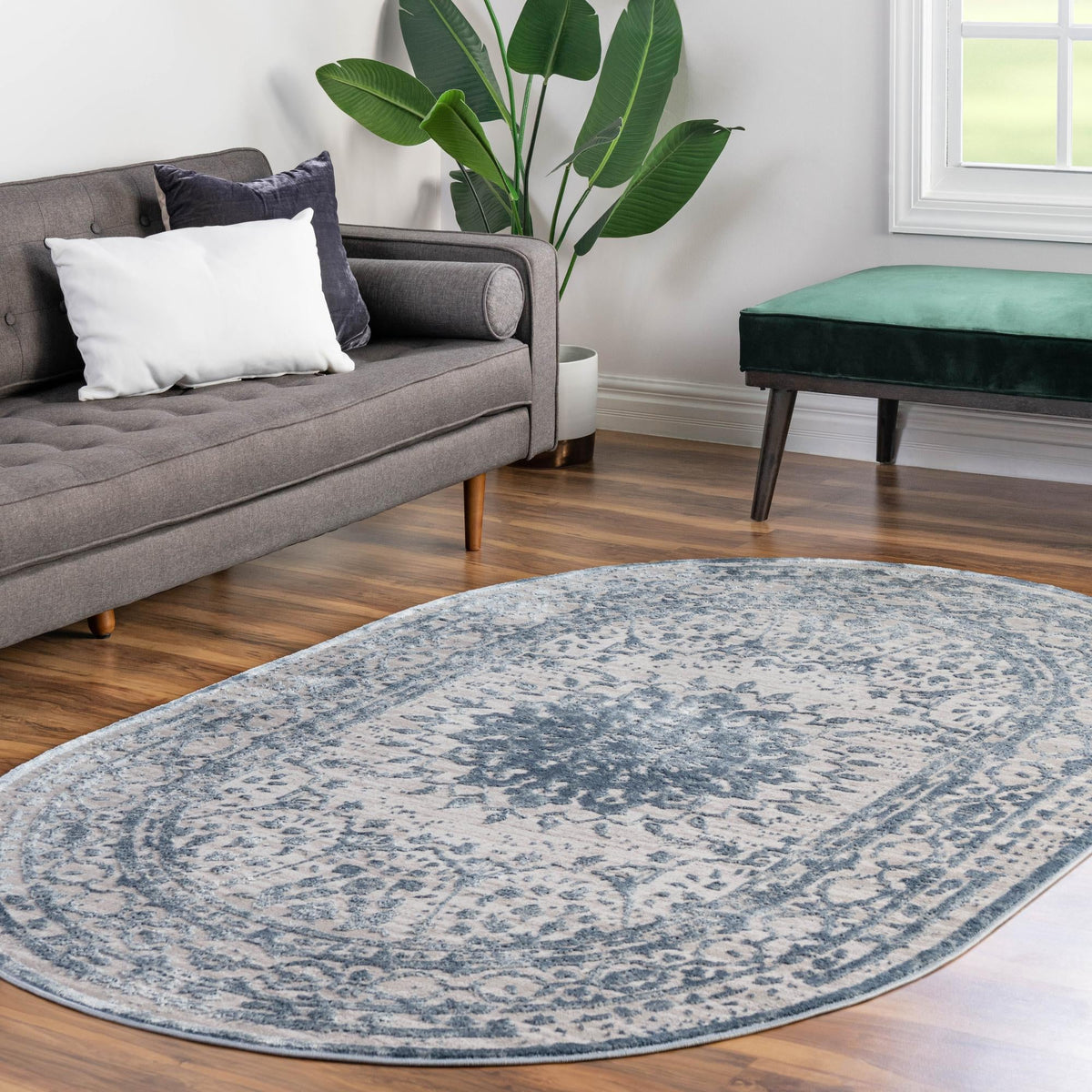 Derbyshire Elegance Collection Area Rug - Buxton Oval Light Blue lifestyle 131