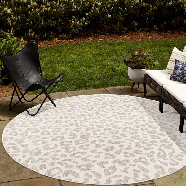 Jungle Expedition Collection Area Rug - Amazon (Ivory Gray) Round Ivory Gray lifestyle 14