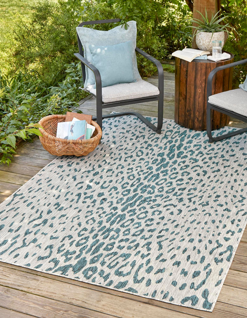 Jungle Expedition Collection Area Rug - Serengeti Rectangle Teal lifestyle 0