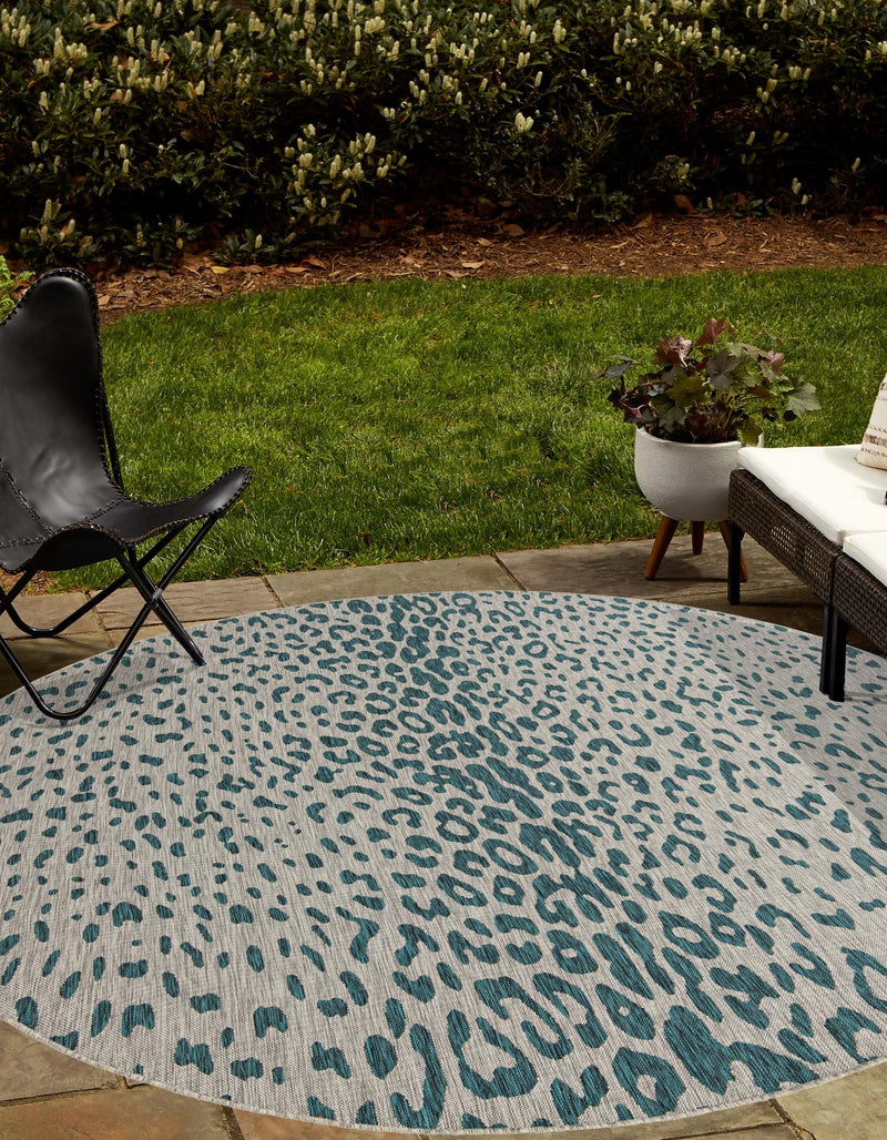 Jungle Expedition Collection Area Rug - Serengeti Round Teal lifestyle 34
