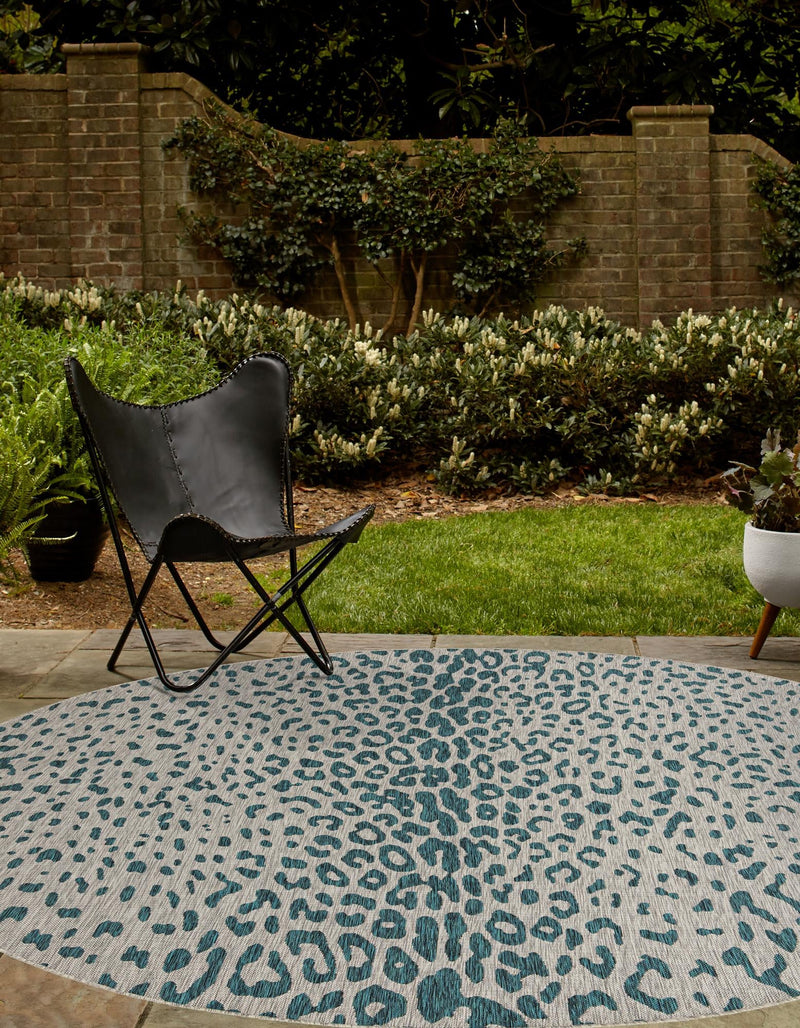 Jungle Expedition Collection Area Rug - Serengeti Round Teal lifestyle 43