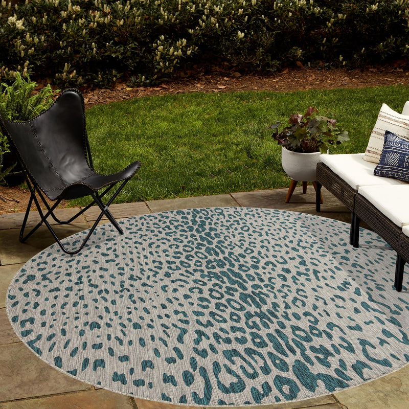 Jungle Expedition Collection Area Rug - Serengeti Round Teal lifestyle 78