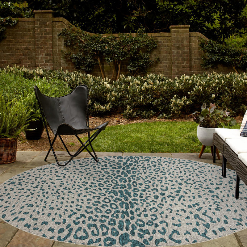 Jungle Expedition Collection Area Rug - Serengeti Round Teal lifestyle 86