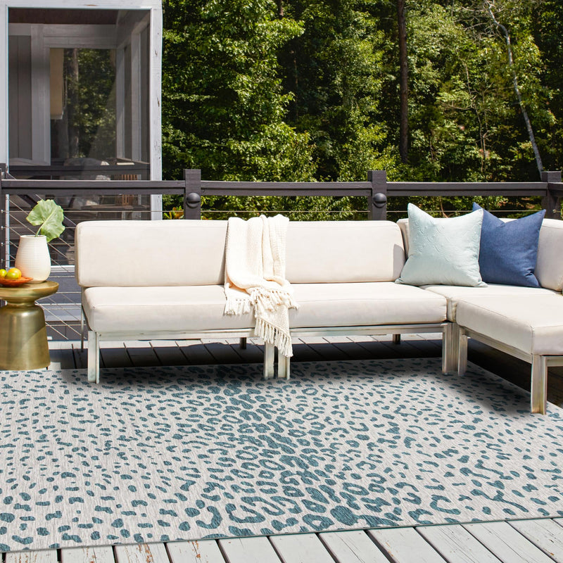 Jungle Expedition Collection Area Rug - Serengeti Square Teal lifestyle 87