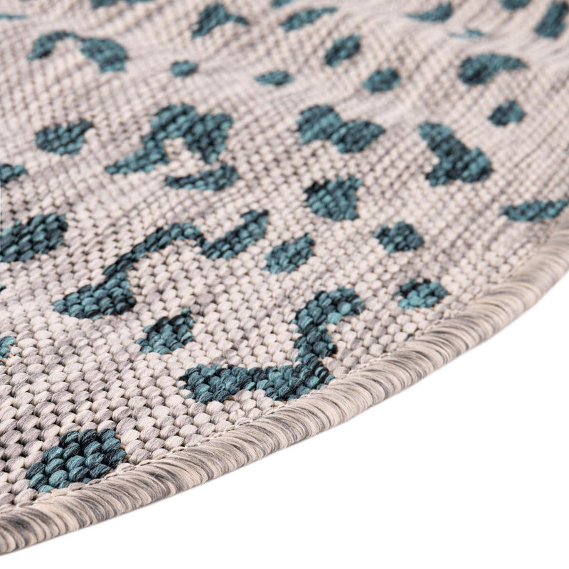 Jungle Expedition Collection Area Rug - Serengeti Round Teal lifestyle 58