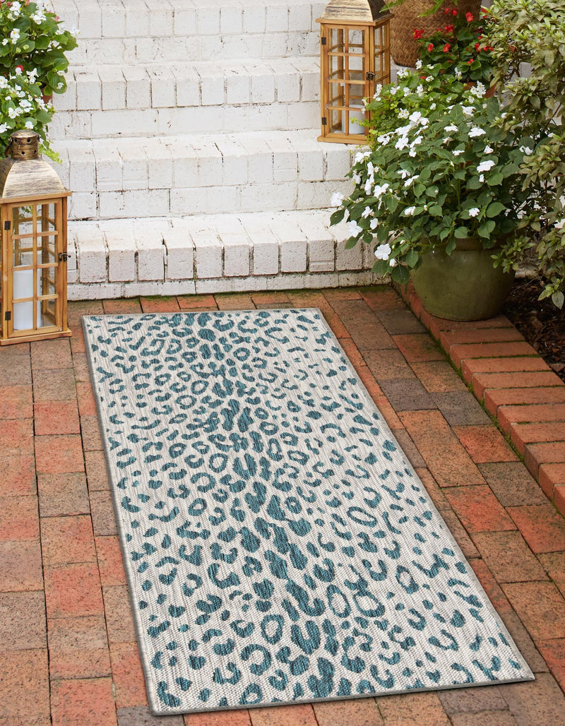 Jungle Expedition Collection Area Rug - Serengeti Runner Teal lifestyle 45