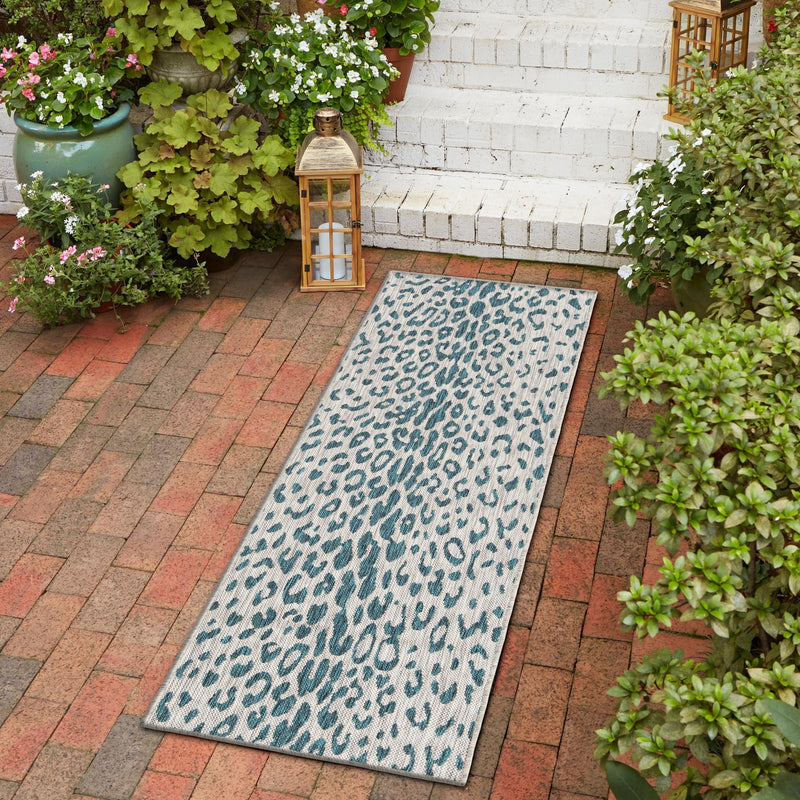 Jungle Expedition Collection Area Rug - Serengeti Runner Teal lifestyle 80