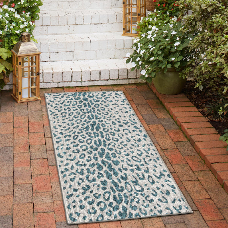Jungle Expedition Collection Area Rug - Serengeti Runner Teal lifestyle 88