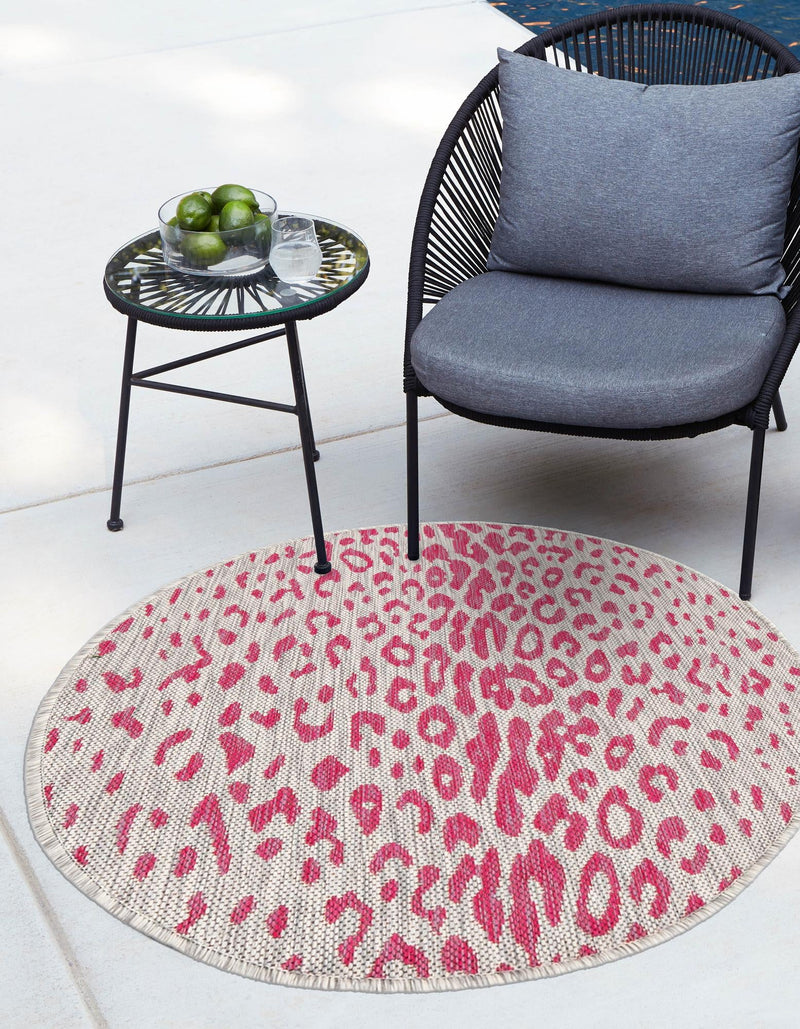Jungle Expedition Collection Area Rug - Serengeti Round Pink Gray lifestyle 0