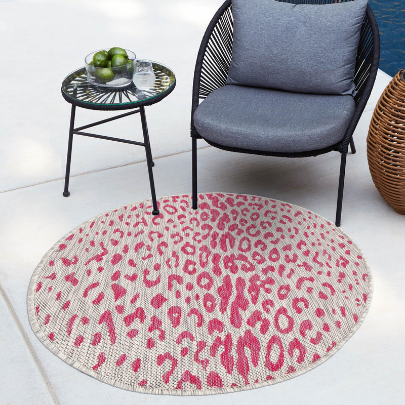 Jungle Expedition Collection Area Rug - Serengeti Round Pink Gray lifestyle 8
