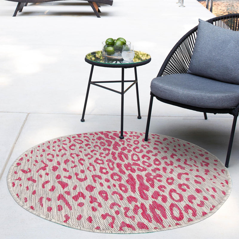 Jungle Expedition Collection Area Rug - Serengeti Round Pink Gray lifestyle 9