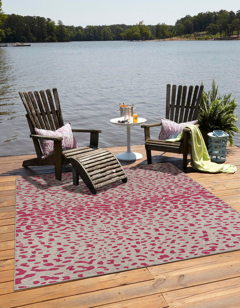 Jungle Expedition Collection Area Rug - Serengeti Square Pink Gray lifestyle 0