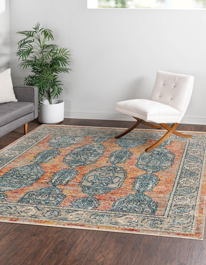 Seville Stripes Collection Area Rug - Granada (Brick Red) Square Brick Red lifestyle 8