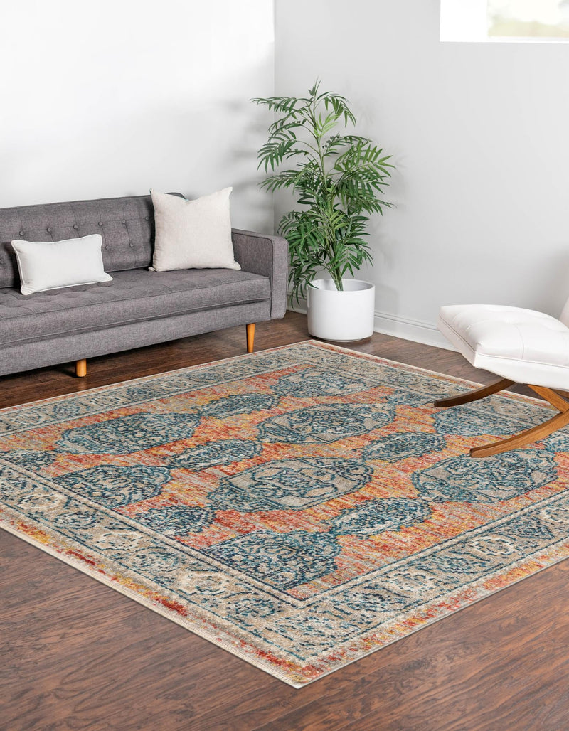 Seville Stripes Collection Area Rug - Granada (Brick Red) Square Brick Red lifestyle 13