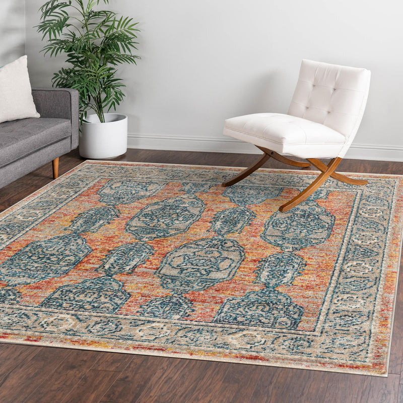 Seville Stripes Collection Area Rug - Granada (Brick Red) Square Brick Red lifestyle 68
