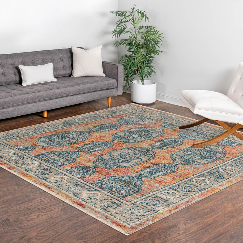 Seville Stripes Collection Area Rug - Granada (Brick Red) Square Brick Red lifestyle 71