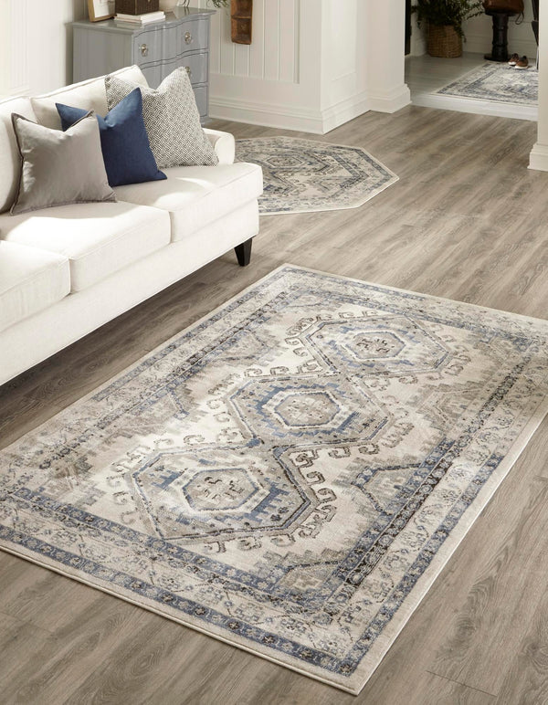 Savannah Elegance Collection Area Rug - Tybee (Ivory Aqua) Rectangle Ivory Aqua lifestyle 2