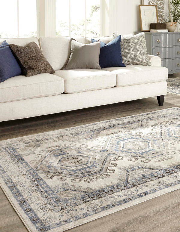 Savannah Elegance Collection Area Rug - Tybee (Ivory Aqua) Rectangle Ivory Aqua lifestyle 3