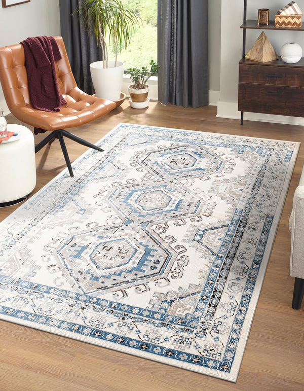 Savannah Elegance Collection Area Rug - Tybee (Ivory Aqua) Rectangle Ivory Aqua lifestyle 7