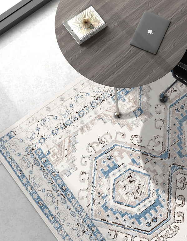 Savannah Elegance Collection Area Rug - Tybee (Ivory Aqua) Rectangle Ivory Aqua lifestyle 8