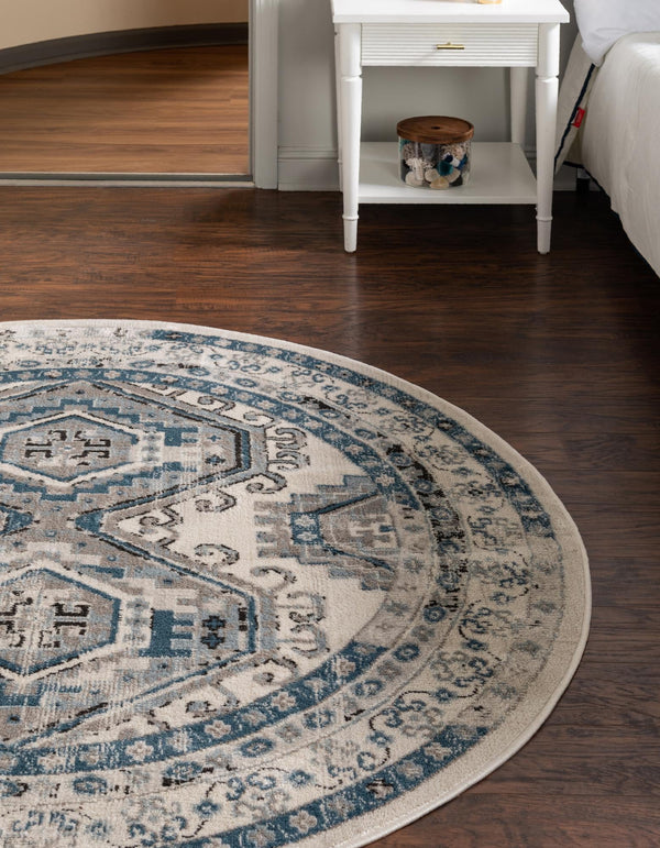 Savannah Elegance Collection Area Rug - Tybee (Ivory Aqua) Round Ivory Aqua lifestyle 24