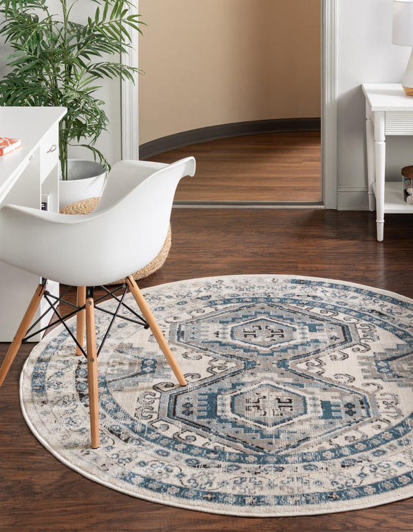 Savannah Elegance Collection Area Rug - Tybee (Ivory Aqua) Round Ivory Aqua lifestyle 29