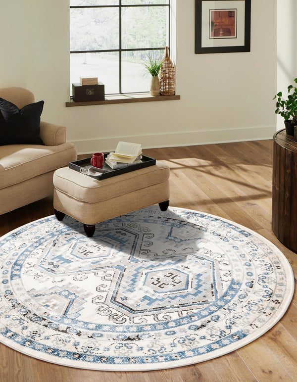 Savannah Elegance Collection Area Rug - Tybee (Ivory Aqua) Round Ivory Aqua lifestyle 49