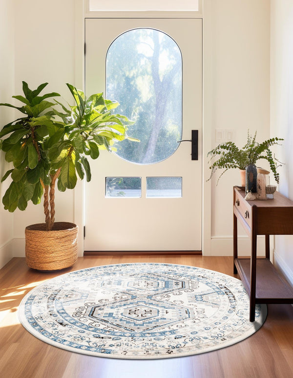 Savannah Elegance Collection Area Rug - Tybee (Ivory Aqua) Round Ivory Aqua lifestyle 69