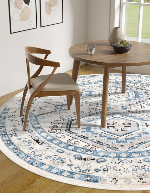 Savannah Elegance Collection Area Rug - Tybee (Ivory Aqua) Round Ivory Aqua lifestyle 74