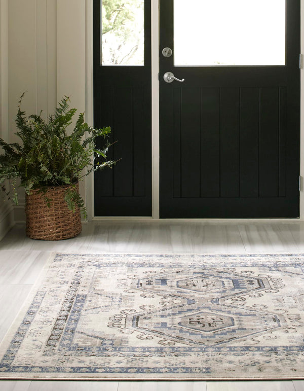 Savannah Elegance Collection Area Rug - Tybee (Ivory Aqua) Square Ivory Aqua lifestyle 25