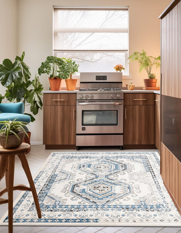 Savannah Elegance Collection Area Rug - Tybee (Ivory Aqua) Square Ivory Aqua lifestyle 55