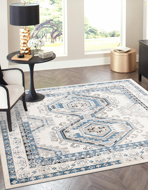 Savannah Elegance Collection Area Rug - Tybee (Ivory Aqua) Square Ivory Aqua lifestyle 65
