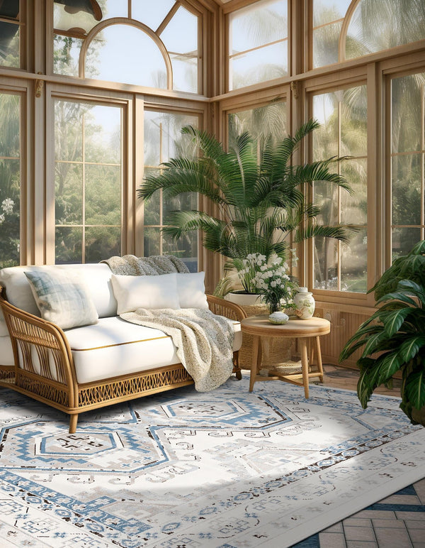Savannah Elegance Collection Area Rug - Tybee (Ivory Aqua) Square Ivory Aqua lifestyle 70