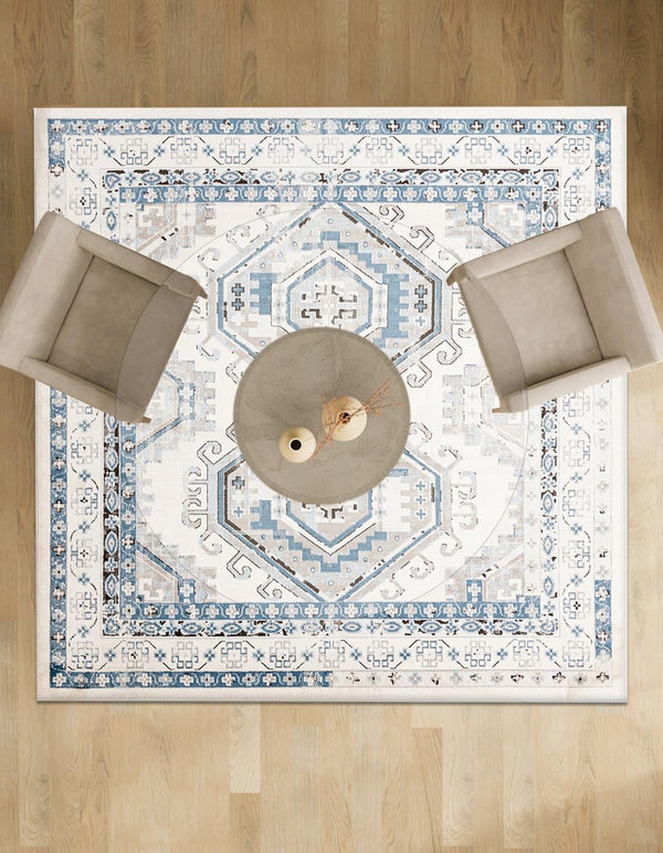 Savannah Elegance Collection Area Rug - Tybee (Ivory Aqua) Square Ivory Aqua lifestyle 75