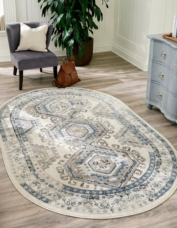 Savannah Elegance Collection Area Rug - Tybee (Ivory Aqua) Oval Ivory Aqua lifestyle 21