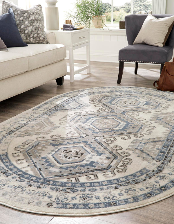 Savannah Elegance Collection Area Rug - Tybee (Ivory Aqua) Oval Ivory Aqua lifestyle 26