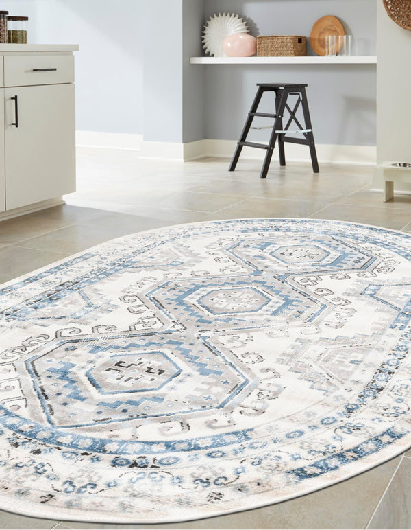 Savannah Elegance Collection Area Rug - Tybee (Ivory Aqua) Oval Ivory Aqua lifestyle 38