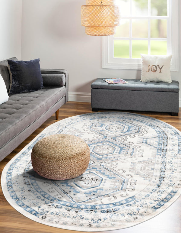 Savannah Elegance Collection Area Rug - Tybee (Ivory Aqua) Oval Ivory Aqua lifestyle 40