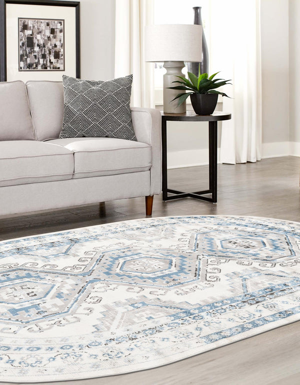 Savannah Elegance Collection Area Rug - Tybee (Ivory Aqua) Oval Ivory Aqua lifestyle 42