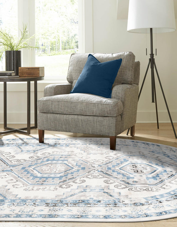 Savannah Elegance Collection Area Rug - Tybee (Ivory Aqua) Oval Ivory Aqua lifestyle 46