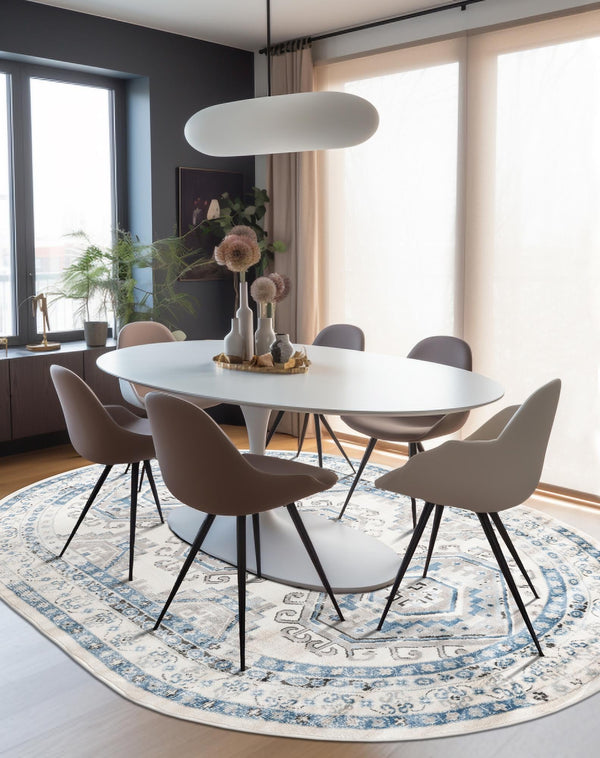 Savannah Elegance Collection Area Rug - Tybee (Ivory Aqua) Oval Ivory Aqua lifestyle 48