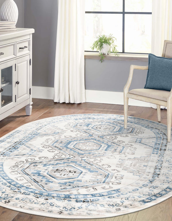 Savannah Elegance Collection Area Rug - Tybee (Ivory Aqua) Oval Ivory Aqua lifestyle 50