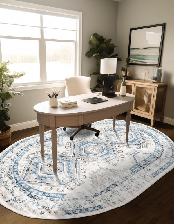 Savannah Elegance Collection Area Rug - Tybee (Ivory Aqua) Oval Ivory Aqua lifestyle 52