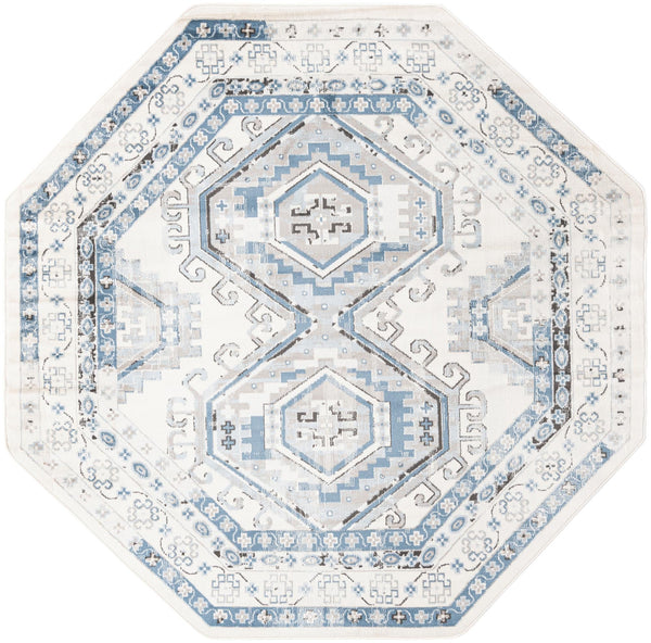 Savannah Elegance Collection Area Rug - Tybee (Ivory Aqua) Octagon Ivory Aqua lifestyle 17