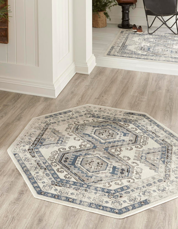 Savannah Elegance Collection Area Rug - Tybee (Ivory Aqua) Octagon Ivory Aqua lifestyle 22