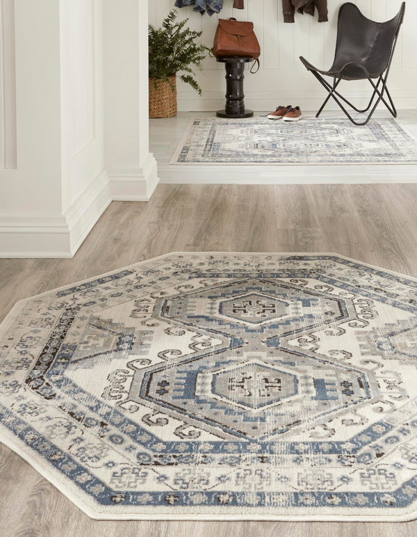 Savannah Elegance Collection Area Rug - Tybee (Ivory Aqua) Octagon Ivory Aqua lifestyle 27
