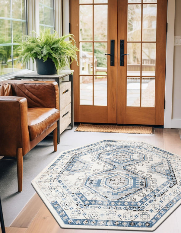 Savannah Elegance Collection Area Rug - Tybee (Ivory Aqua) Octagon Ivory Aqua lifestyle 39